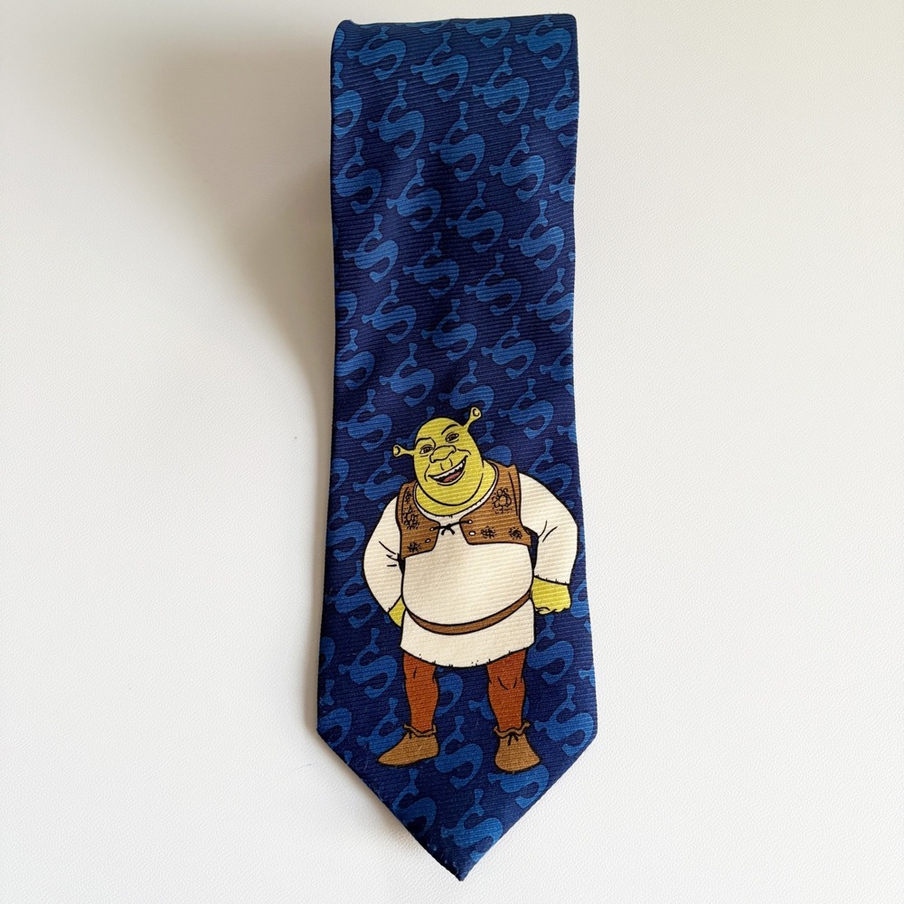 Shrek 2 Mens Navy Blue Monogram Logo Novelty Vintage Y2K Teacher Necktie Tie